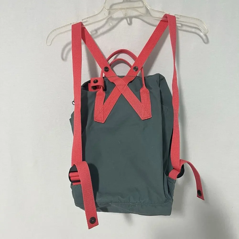 Fjallraven Kanken Classic Canvas Backpack Green 16L Orange Straps Handles Hiking